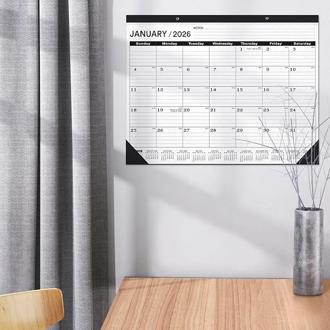 Desk Calendar 2026(January 2026 - June 2027)，2026 Desk Calendar Large 22 x17，2026 Calendar,Classic Black,Large Calendar 2026-2027 with Plastic Cover