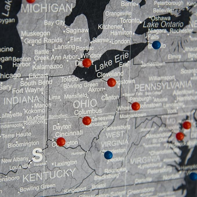 Push Pin USA Map Board - with Push Pins to Mark USA Travel - Handmade in Ohio, USA - Design: Modern Slate (24" x 16")
