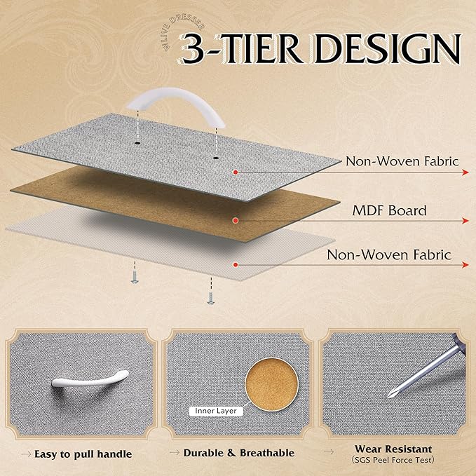 WLIVE 9-Drawer Dresser, Fabric Storage Tower for Bedroom, Hallway, Entryway, Closet, Tall Chest Organizer Unit with Fabric Bins, Steel Frame, Wood Top, Easy Pull Handle, Light Grey