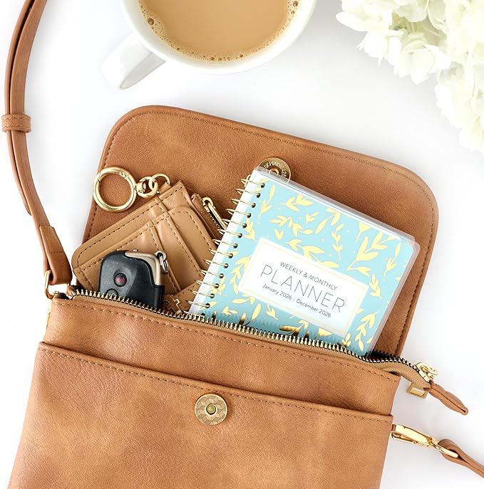 PPP Pocket Calendar 2026 (Blue Leaf) | Weekly Checklists | Monthly Calendar Layout | Personal Goals | Notes Pages | Poly Laminated Cover | Twin Ring Coil Binding | Pocket-Sized 4x6.5" | Planner