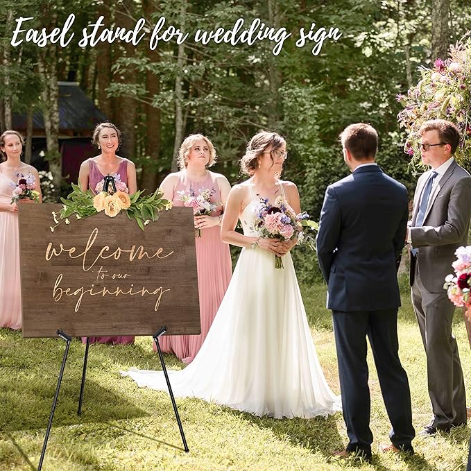 63" Easel Stand for Wedding Sign Poster Display Easel Floor Adjustable Metal Black Art Easel Instant Folding Tripod Easel for Painting Canvas Wedding Welcome Sign Stand, 1Pack