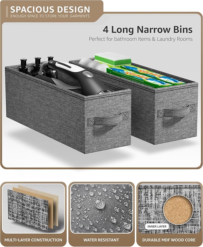 Sorbus Narrow Dresser with 4 Drawers - Vertical Slim Storage Chest of Drawers with Steel Frame, Wood Top & Easy Pull Fabric Bins for Small Spaces, Closets, Bedroom, Bathroom & Laundry (Beige)