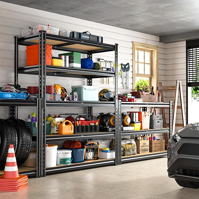 REIBII 2020LBS Garage Shelving Heavy Duty 5 Tier Storage Shelves Adjustable Garage Shelves, Utility Rack Shelf, Shelving Units for Storage Warehouse Pantry Closet, 35.5" W x 11.9" D x 72" H, 2 Pack