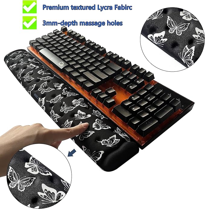 BRILA Keyboard Wrist Rest Support Cushion Pad for Computer, Laptop, Office Work, PC Gaming - Memory Foam Gel with Massage Holes Design - Non-Slip Easy Typing Wrist Pain Relief