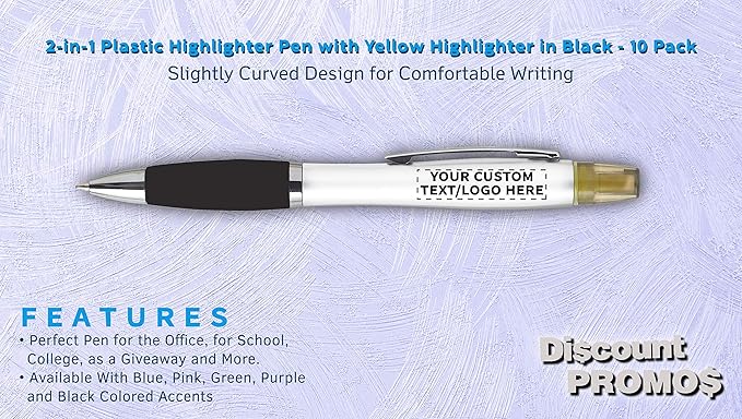 DISCOUNT PROMOS Personalized Plastic Highlighter Pens - 10 pack - Customizable Text, Logo - Black