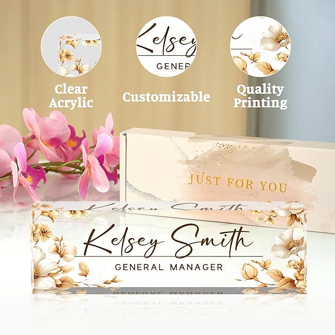 Custom Desk Name Plate Personalized, Acrylic Name Plate for Desk, Office Desk Decor for Women and Men, Employee Appreciation Gifts Office Gifts for Boss, Manager, Teacher, Nurse