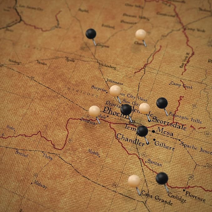 Conquest Maps Push Pin Arizona Map Board - With Push Pins to Mark Travel - Handmade in Ohio, USA - Design: Golden Aged