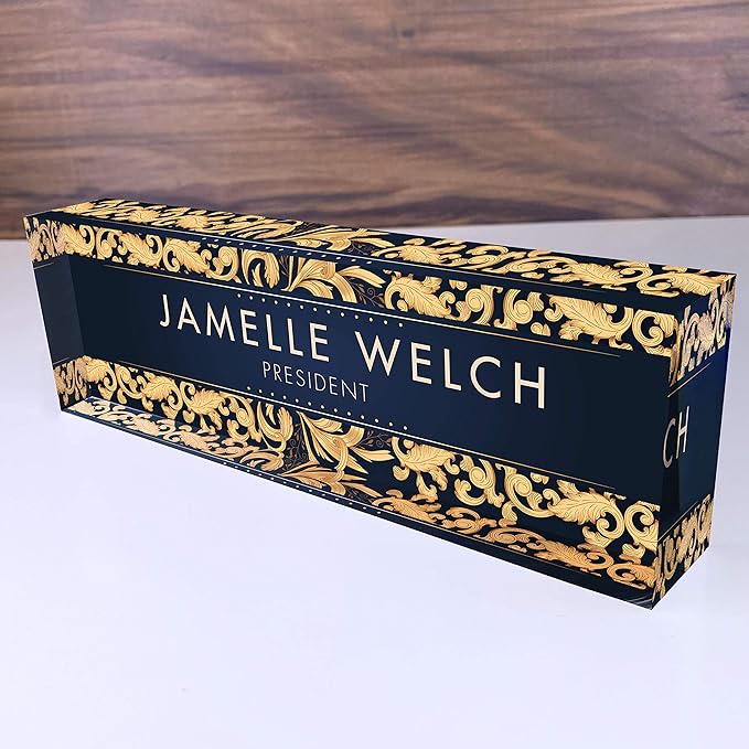 Artblox Personalized Name Plate For Desk | Black & White Marble Design On Clear Acrylic Glass | Custom Plaque Desk Name Plate Personalized Your Name And Credentials Office Office Sign Engraved Plaque