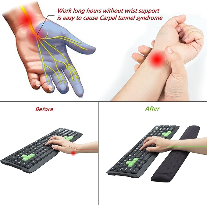 BRILA Keyboard Wrist Rest Support Cushion Pad for Computer, Laptop, Office Work, PC Gaming - Memory Foam Gel with Massage Holes Design - Non-Slip Easy Typing Wrist Pain Relief (Black Keyboard Pad)