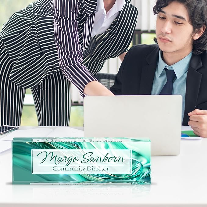 Personalized Name Plate for Desk Custom Acrylic Desk Name Plate Custom Employee Appreciation Gifts Office Gifts for Women, Men, Boss, Coworkers, Teacher, Nurse (Green Glaze)