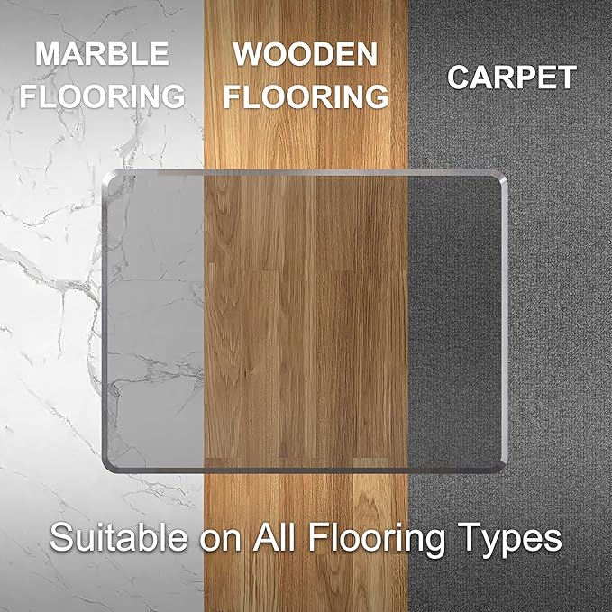 MESAILUP Beveled Edge Irregular Office Chair Mat for Carpet or Hardwood Floor Crystal Grey 36" x 48" for a Smooth Glide and Easy Roll On/Off, Heavy Duty and Non-Slip Floor Chair Mat