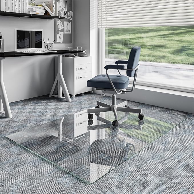 Koonmi Chair Mat for Carpet, Tempered Glass 40"x60" Office Chair Mat, Glass Chair Mats Protector with Rounded and Polished Edges, Ideal for Hardwood Floor, Carpet, Office, Desk, Rolling Chair