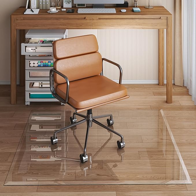 [Tempered Glass] 46“x36” Irregular Glass Chair Mat with Polished Edge Clear Office Chair Mat, Glides Smoothly, Suitable for Carpet or Hardwood Floors