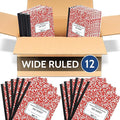 EPI 12 Pack - Red Marble Composition Notebook - Wide Ruled 200 Page Note Book - 9.75 x 7.5 Inch Hardcover Journal with Sewn Binding for Secure Pages - Classroom Back To School Supplies