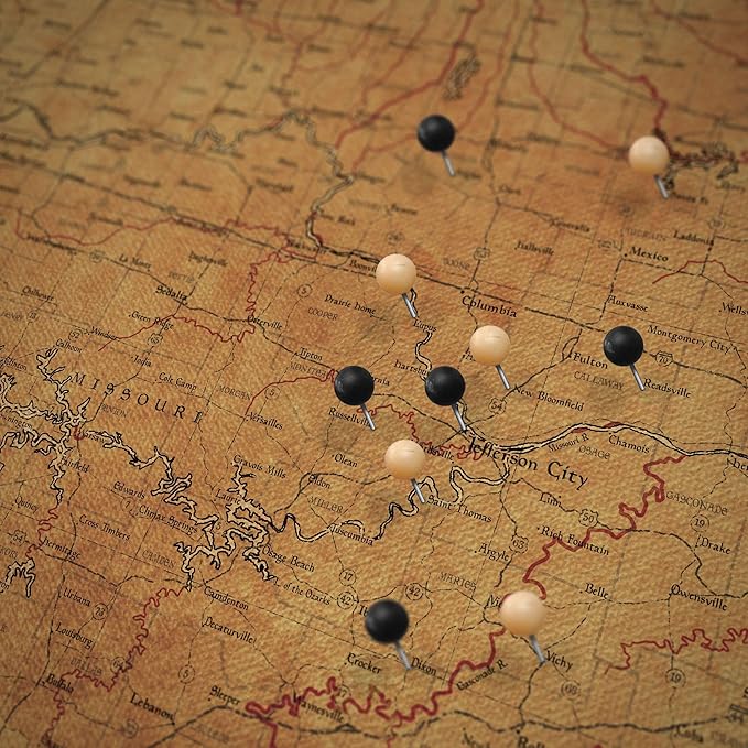 Conquest Maps Push Pin Missouri Map Board - With Push Pins to Mark Missouri Travel - Handmade in Ohio, USA - Design: Golden Aged
