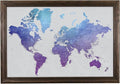 Push Pin Travel Maps - Vibrant Violet Watercolor World - Solid Wood Brown Framed Pin Map for Tracking Your Travels - 27.5" x 39.5" - 8 Handcrafted Frame Options - Made in USA - Ideal for Any Traveler