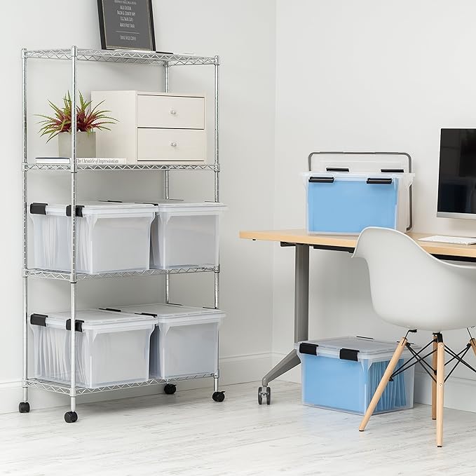 IRIS USA File Box WeatherPro File Organizer Plastic File Box for Letter/Legal File, Water Resistant Document Box, Durable Lid, Seal w/ Secure Latching Buckles, Stackable, Nestable, Clear 32 Qt. 1Pack