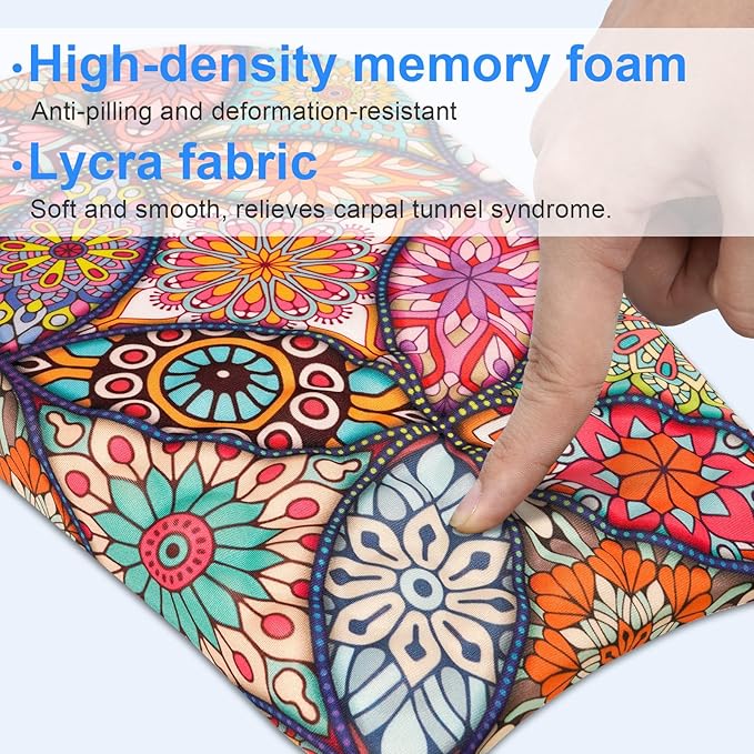 Ergonomic Wrist Mouse Pad with Massage Design, Mandala Style, Y Folk Style Mandala Color, Lycra Material