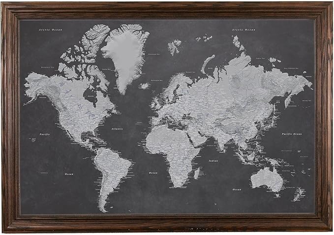 Push Pin Travel Maps - Stormy Dreams World - Solid Wood Brown Framed Pin Map for Tracking Your Travels - 27.5" x 39.5" - 8 Handcrafted Frame Options - Made in USA - Ideal for Any Traveler