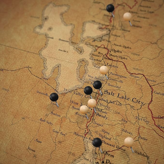 Conquest Maps Push Pin Utah Map Board - With Push Pins to Mark Utah Travels - Handmade in Ohio, USA - Design: Golden Aged