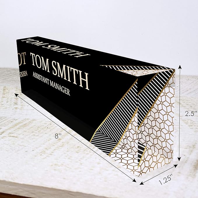 Artblox Office Desk Name Plate Personalized | Custom Name Plates For Desks | Abstract Shapes Design On Clear Acrylic Glass | Cute Office Desk Accessories Customized Gifts - (8" x 2.5")