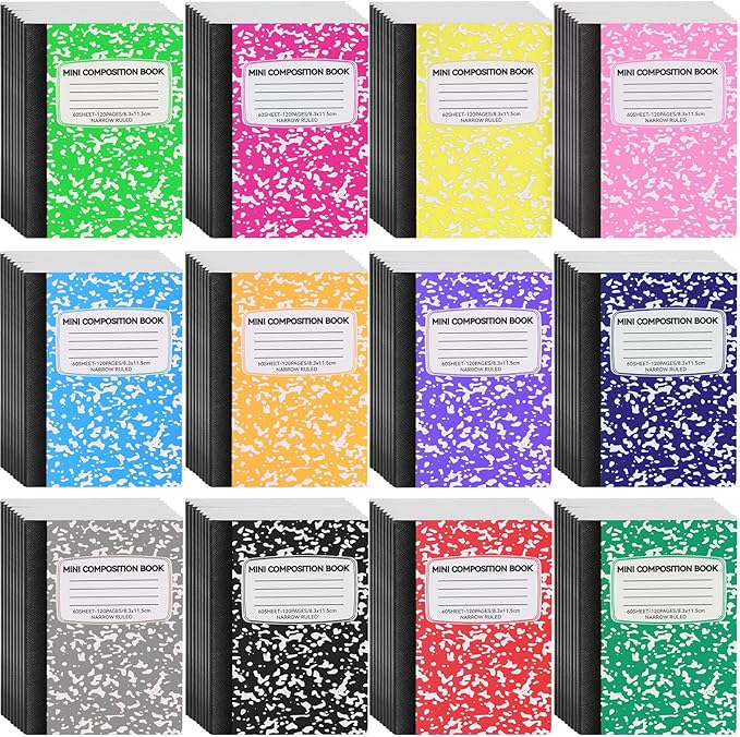 UZLU 96 Pack Mini Composition Notebooks Bulk College Ruled Half Composition Notebook Narrow Ruled Small Pocket Marble Journal 12 Color-4.5" x 3.25"-60 Sheets for Students Office School Supplies