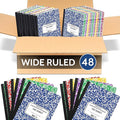 EPI 48 Pack - Assorted Colors Marble Composition Notebook - Wide Ruled 200 Page Note Book - 9.75 x 7.5 Inch Hardcover Journal with Sewn Binding for Secure Pages - Classroom Back To School Supplies