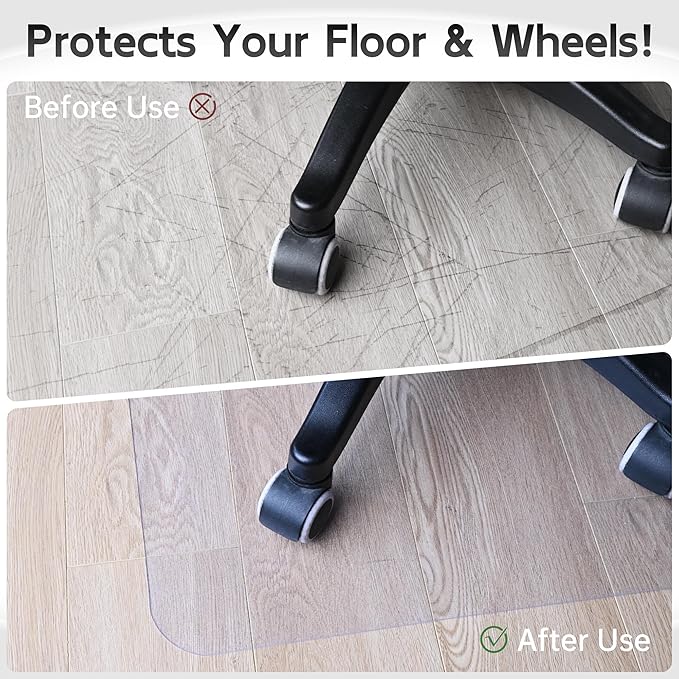 HOMEK Office Chair Mat for Hardwood Floor, 48" x 30" Clear Computer/Desk Chair Mat for Hard Floor, Thicker, Easy Glide, Non-Slip, Protects Hard Surfaces from Scratches, Ideal for Home or Office