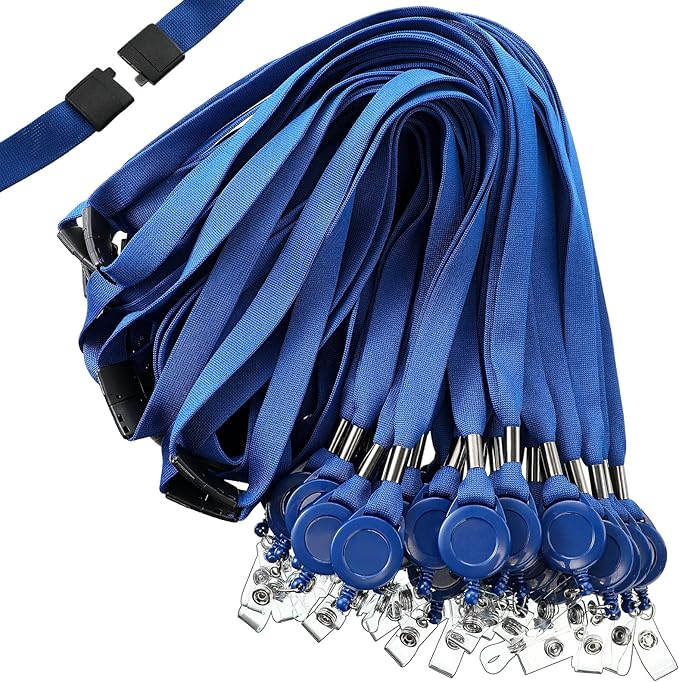 Windyun 72 Pcs Breakaway Lanyard with Safety ID Bulk Retractable Lanyards Flat Neck Straps (Blue)