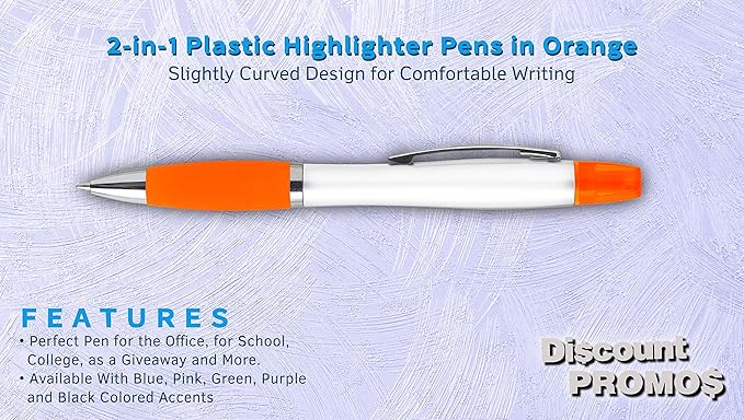 DISCOUNT PROMOS 10 Plastic Highlighter Pens Pack - Rubber Grip, Black Ink - Orange