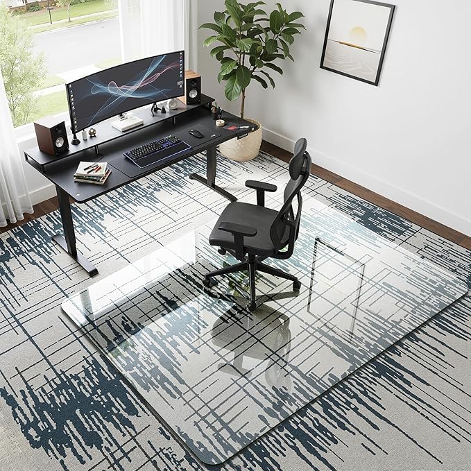 Homsion 45"x60" Tempered Glass Office Chair Mat for Carpet & Hardwood Floor, 1/5" Thick Clear Floor Protector Desk Chair Mat with Rounded and Polished Edges
