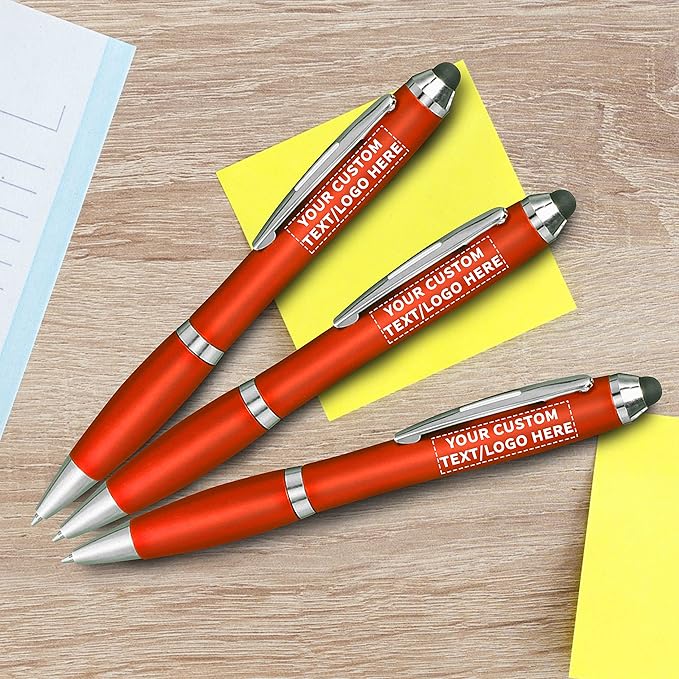 DISCOUNT PROMOS Custom Plastic Stylus Pens Set of 50, Personalized Bulk Pack - Black Ink, Great for Office, School, Business, Tradeshows, Events - Orange