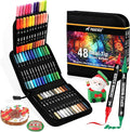 48 Colors Acrylic Paint Markers, Dual Tip with Fine Tip and Brush Tip Pens for Stone, Wood, Calligraphy, Canvas, Ceramic, Metal, Glass, Rock Painting, DIY Crafts Art Supplies Kit