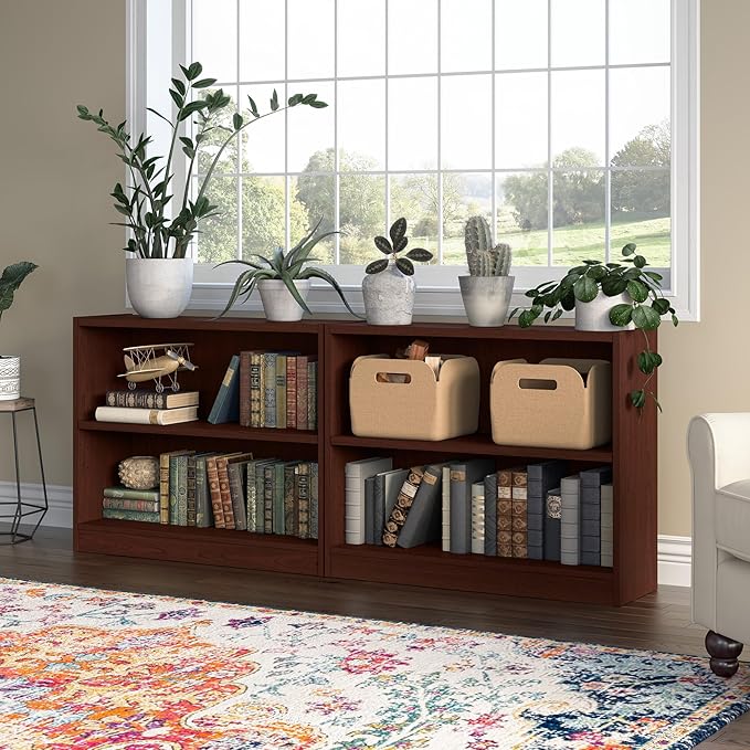 Bush Furniture Universal Small 2 Shelf Bookcase in Vogue Cherry, Low Storage and Display Bookshelf for Home Office or Living Room Organization