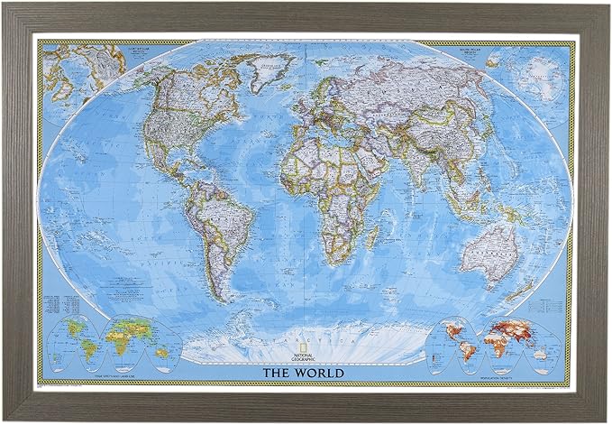 Push Pin Travel - Classic World, Barnwood Gray with 150 Pins for Tracking Your Travels - 27.5" x 39.5" - 8 Handcrafted Options - Made in USA - Ideal for Any Traveler