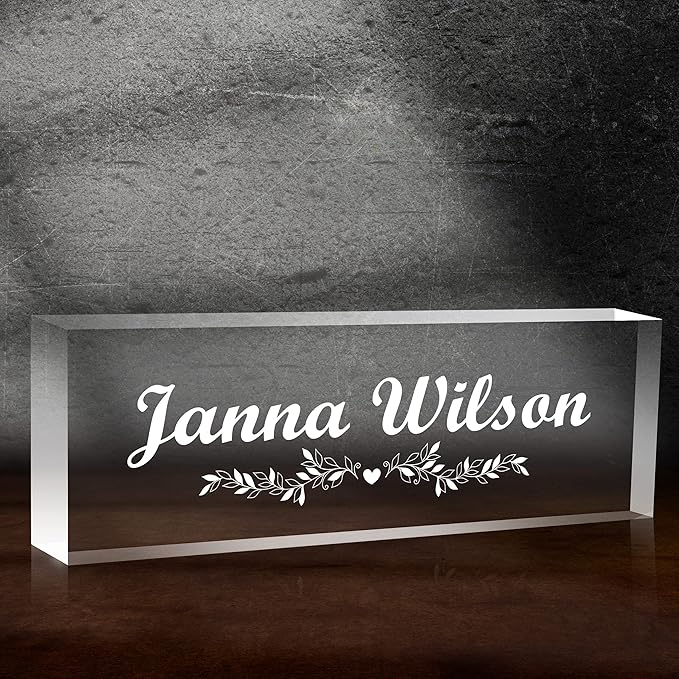 Premium Clear Engraved Acrylic Name Plate for Desk - Personalized Office Decor for Women or Men, Coworkers, Boss, Employee, Teacher (Engraved 2)