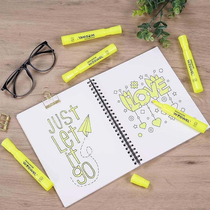 WOSWEL Highlighters Bulk, 72 Pack Tank Style Highlighters Set, Fluorescent Yellow, Chisel Tip Highlighter Markers Bulk for Kid and Adult Coloring, Highlighting as School Supplies