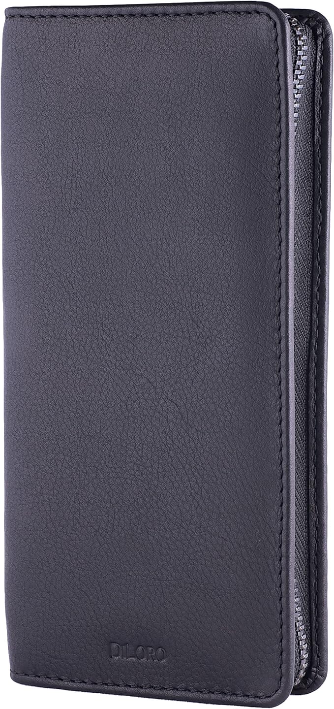 DiLoro Leather Zippered Triple or Quad Pen Case Pencil Pouch Holder for Three or Four Fountain Ballpoint Rollerball Pens or Glasses (Nappa Black)