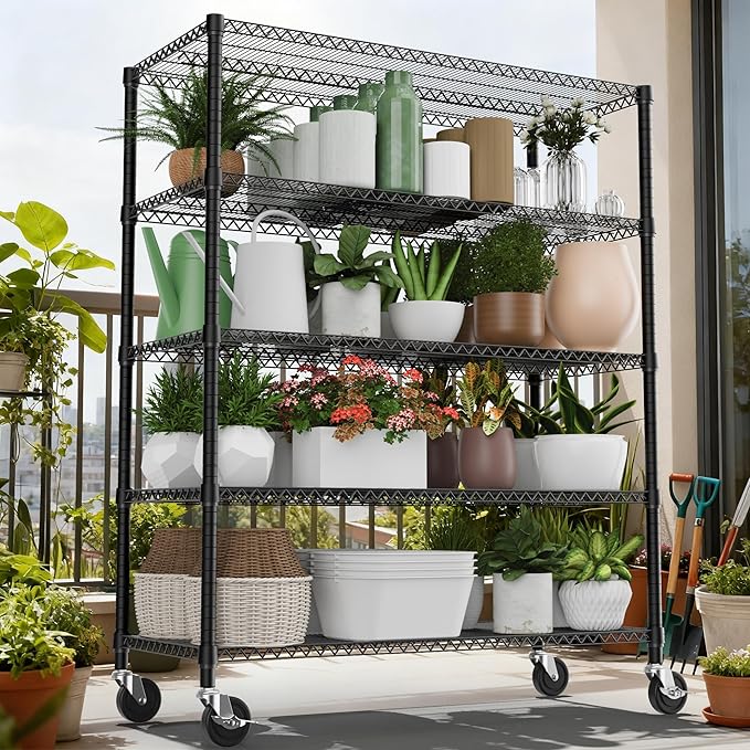 5 Tiers Shelf 3300 lbs Steel Storage Shelving Utility Shelving Unit Steel Organizer Wire Rack for Home,Kitchen,Office,Garage Black 23.6" D x 53.1" W x 73.6" H