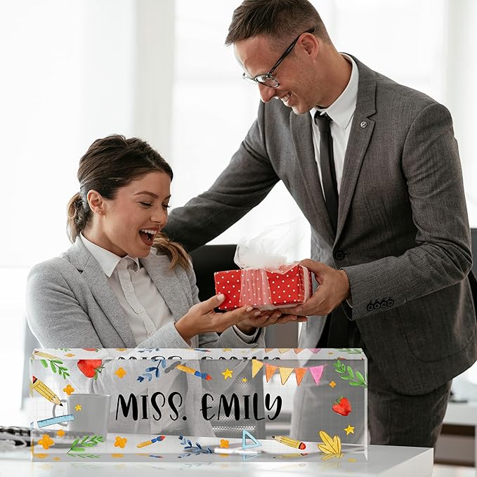 Teacher Office Desk Name Plate Personalized, Custom Name Plates for Desks, Teachers Office Desk Decor, Clear Acrylic Glass Block, Personalized Office Gifts for Teachers Laywers, Appreciation Gifts
