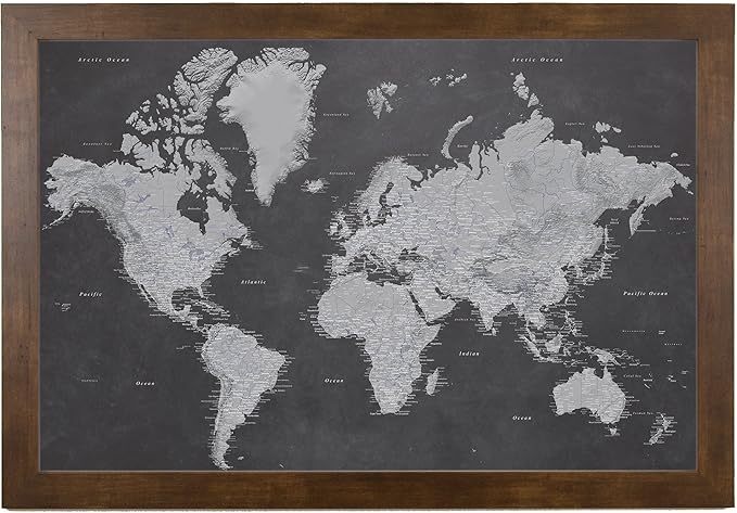 Push Pin Travel Maps - Stormy Dreams World - Rustic Brown Framed Pin Map for Tracking Your Travels - 27.5" x 39.5" - 8 Handcrafted Frame Options - Made in USA - Ideal for Any Traveler
