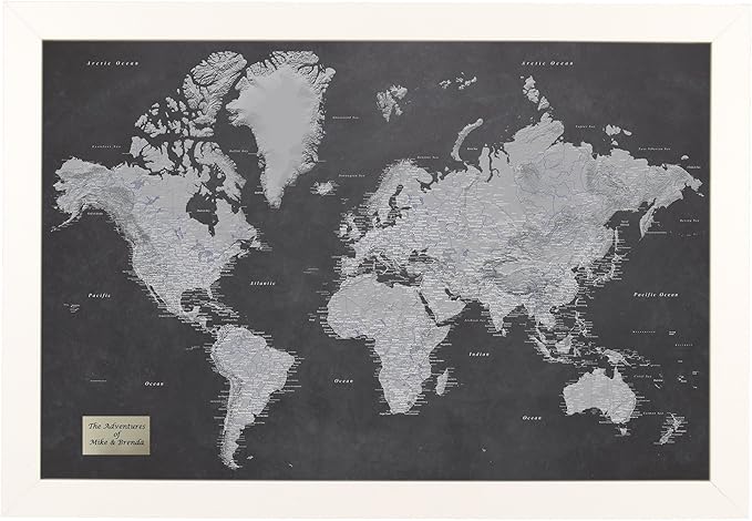 Personalized Stormy Dreams World Travel Map with Textured White Frame