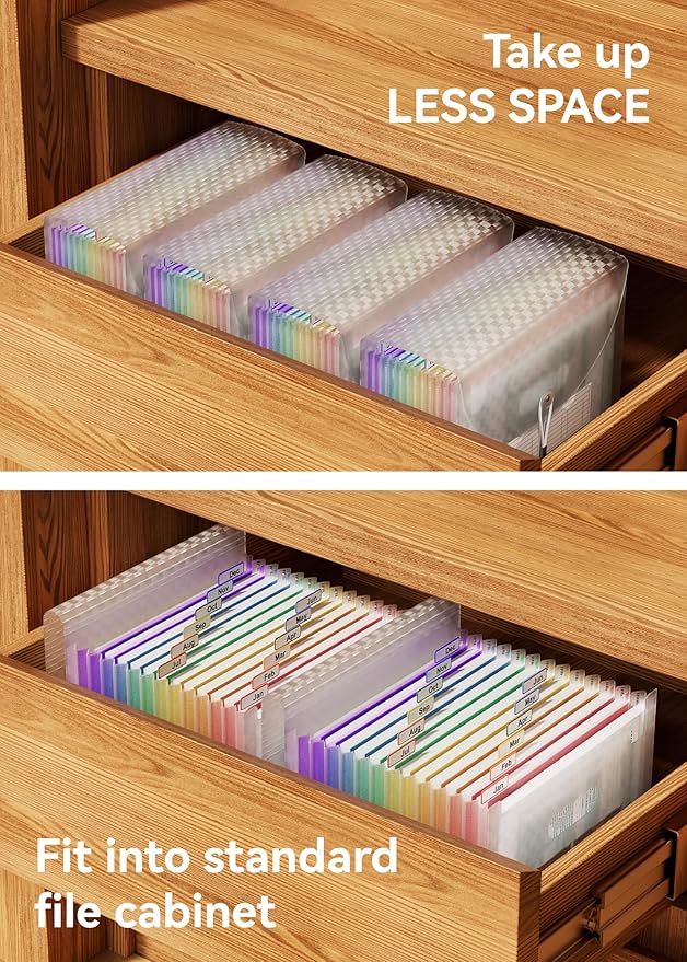 ABC life 12 Pockets Accordion File Organizer Expanding File Folders, Portable Monthly Bill Receipt Document Organiser, Expandable Accordian Filing Folder Letter A4 Size, Colored Tabs (Pink)