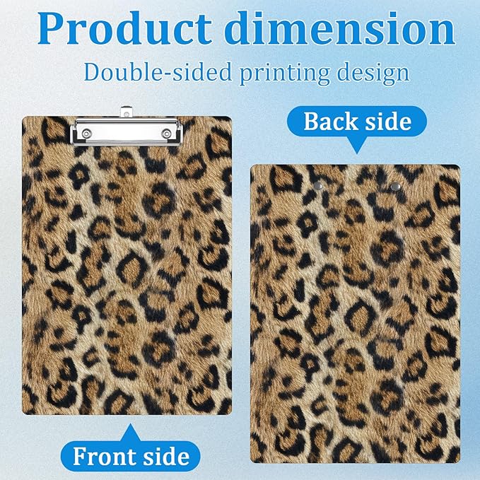 Leopard Print Clipboard Decorative Clip Board with Metal Clip A4 Standard Size 12.5" X 8.7" for Teacher Students Nurses Office