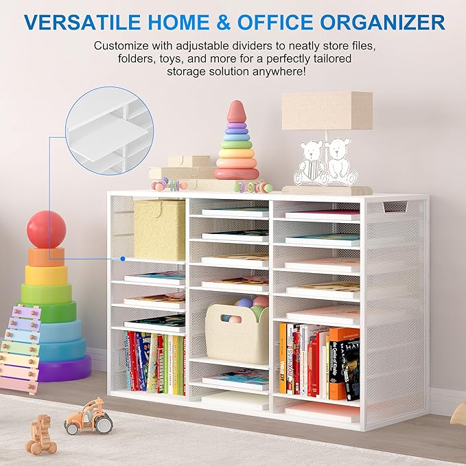 Mail Sorter Adjustable Countertop Mail Holder, Heavy Duty Literature Organizer, Student Mailbox for Classroom, Desktop Bill Paper Organizer for Office Home School, 27 Compartments, White
