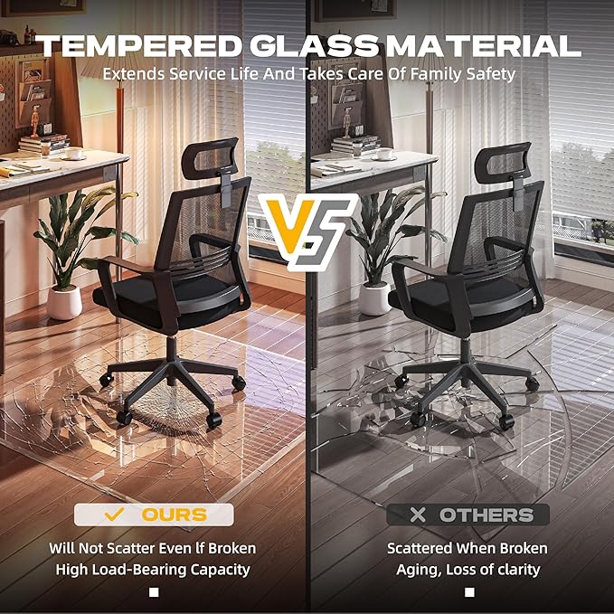 [Tempered Glass] 46“x36” Irregular Glass Chair Mat with Polished Edge Clear Office Chair Mat, Glides Smoothly, Suitable for Carpet or Hardwood Floors