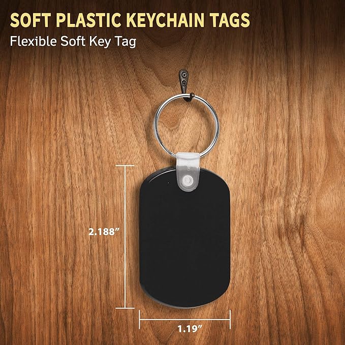 Tag Soft Plastic Keychains - 10 pack - Small Key Tag Chain For Staying Organized - Rubber Key Ring Keychain – Black