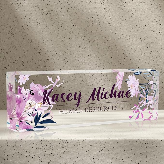 Personalized Name Plates for Office - Gifts for Teacher, Boss, Employee Appreciation - Office Desk Decor (Purple Bloom)