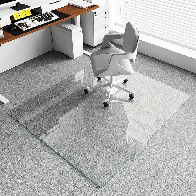 Koonmi Chair Mat for Carpet, Tempered Glass 46"x55" Office Chair Mat, Glass Floor Mat Protector with Rounded and Polished Edges, Ideal for Hardwood Floor, Wooden Floor, Carpet, Desk Rolling Chair