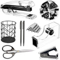 Office Desk Accessories，Office Supplies Set Acrylic Stapler Set Staple Remover, Tape Holder, Pen Holder, 2 Ballpoint Pen, Scissor, Binder Clips, Paper Clips and 1000pcs Staples(Black)